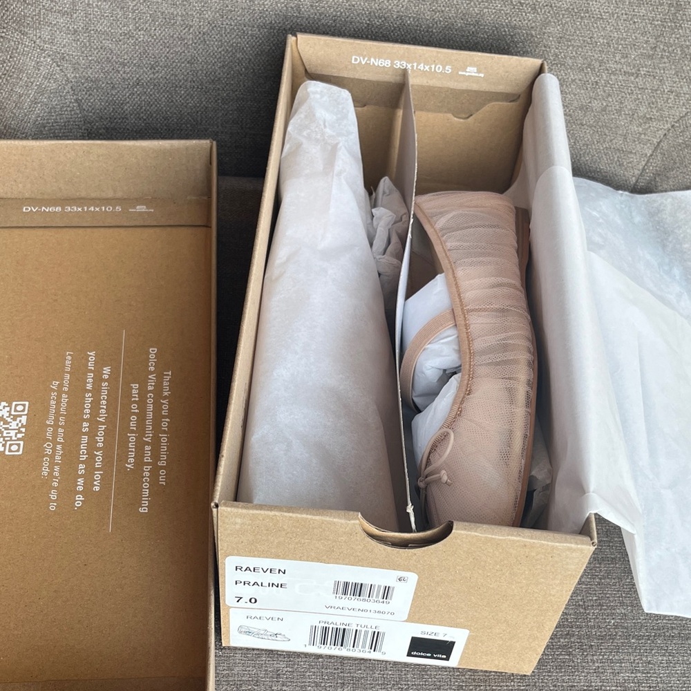 Dolce Vita Raeven Praline Tulle Neutral Nude Beige Mesh Square Toe Ballet Flats - Picture 10 of 16